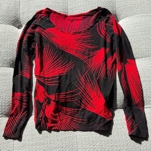 vintage Henny red & black wispy feather wavey grass pattern scoop sweater